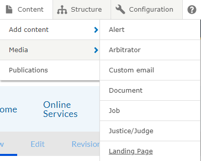 Select landing page menu